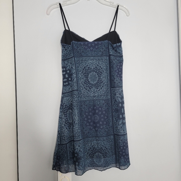 SOLD - NWT Commense Navy Blue Mesh Paisley Patchwork Bandana A-Line Slip Dress - Picture 7 of 9